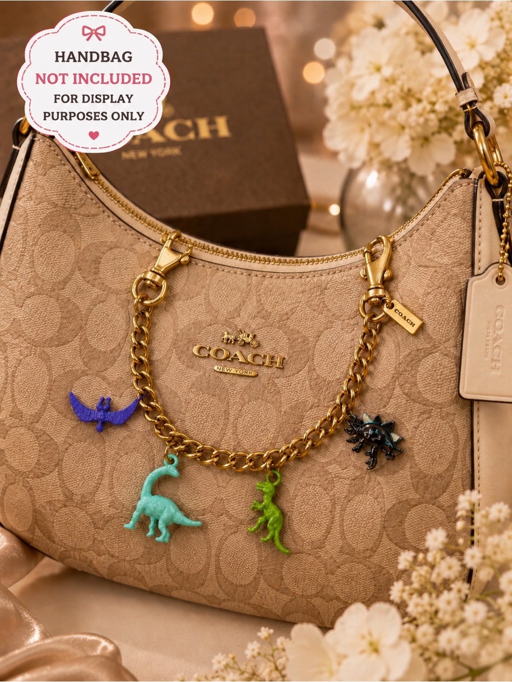 Gold-Tone Dinosaur Charm Purse Chain / Handbag Accessory